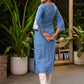 Elegant Powder Blue Kurta with Floral Patchwork Motifs on Sleeves - Pant Optional