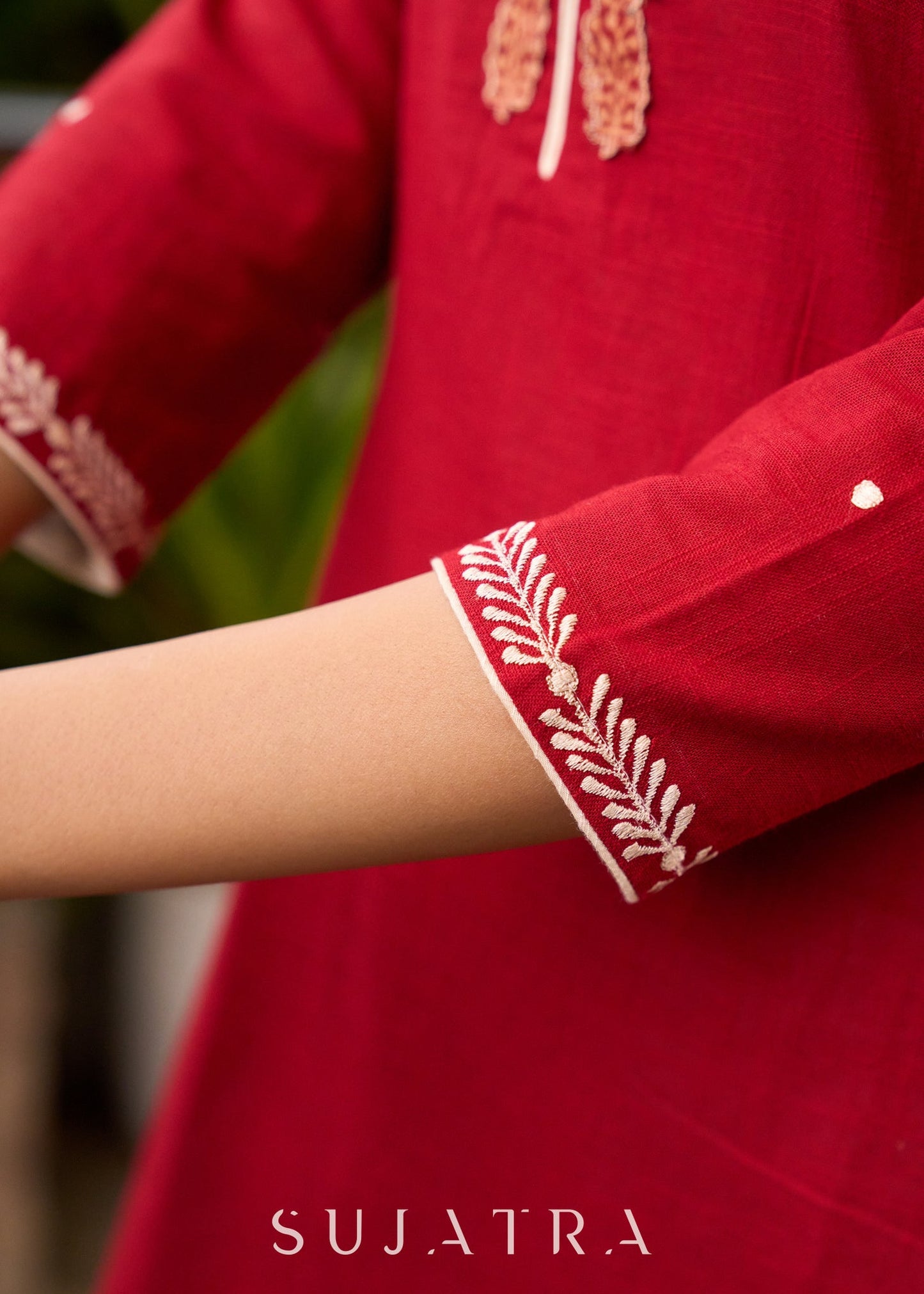 Unique Maroon Cotton Kurta with Ajrakh Patchwork - Pant Optional