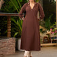 Elegant Brown Cotton Kurta with Embroidery on Collar & Sleeves - Pant Optional