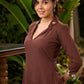 Elegant Brown Cotton Kurta with Embroidery on Collar & Sleeves - Pant Optional