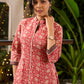 Evergreen Floral Cotton A Line Kurta with Contrast Ajrakh Detailing - Pant Optional