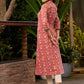 Evergreen Floral Cotton A Line Kurta with Contrast Ajrakh Detailing - Pant Optional