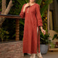 Maroon Stripes Cotton Kurta with Printed Back Yoke & Front Buttons - Pant Optional