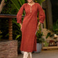 Maroon Stripes Cotton Kurta with Printed Back Yoke & Front Buttons - Pant Optional