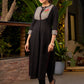 Quirky Black Cotton Kurta with Floral Painting on Checkered Yoke - Pant Optional