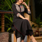 Quirky Black Cotton Kurta with Floral Painting on Checkered Yoke - Pant Optional