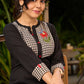 Quirky Black Cotton Kurta with Floral Painting on Checkered Yoke - Pant Optional