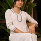 Classy White Cotton Kurta with Thread Works on Yoke & Sleeves - Pant Optional