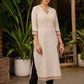 Classy White Cotton Kurta with Thread Works on Yoke & Sleeves - Pant Optional