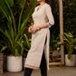 Elegant Off-White Cotton Kurta with Madhubani Painted Borders on Hem Sleeves & Neckline - Pant Optional