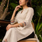 Elegant Off-White Cotton Kurta with Madhubani Painted Borders on Hem Sleeves & Neckline - Pant Optional