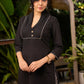 Black Cotton Kurta with Embroidery on The Yoke & Sleeves - Pant Optional