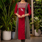 Stylish Maroon & Grey Princess Cut Kurta with Printed Yoke & Hand Painted Bird Motif in Front - Pant Optional