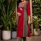 Stylish Maroon & Grey Princess Cut Kurta with Printed Yoke & Hand Painted Bird Motif in Front - Pant Optional