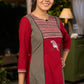 Stylish Maroon & Grey Princess Cut Kurta with Printed Yoke & Hand Painted Bird Motif in Front - Pant Optional