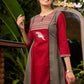 Stylish Maroon & Grey Princess Cut Kurta with Printed Yoke & Hand Painted Bird Motif in Front - Pant Optional