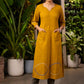 Mustard Yellow Cotton Kurta with Embroidery & Front Pockets with Contrasting Pant - Stole Optional