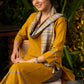 Mustard Yellow Cotton Kurta with Embroidery & Front Pockets with Contrasting Pant - Stole Optional