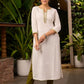 Elegant White Kurta with Embroidery on The Neckline with Contrasting Pant - Stole Optional