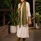 Elegant White Kurta with Embroidery on The Neckline with Contrasting Pant - Stole Optional