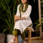 Elegant White Kurta with Embroidery on The Neckline with Contrasting Pant - Stole Optional