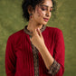 Elegant Maroon Cotton Ajrakh Pleated Top - Pant Optional