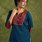 Trendy Teal Cotton Ajrakh Combination Top - Pant Optional