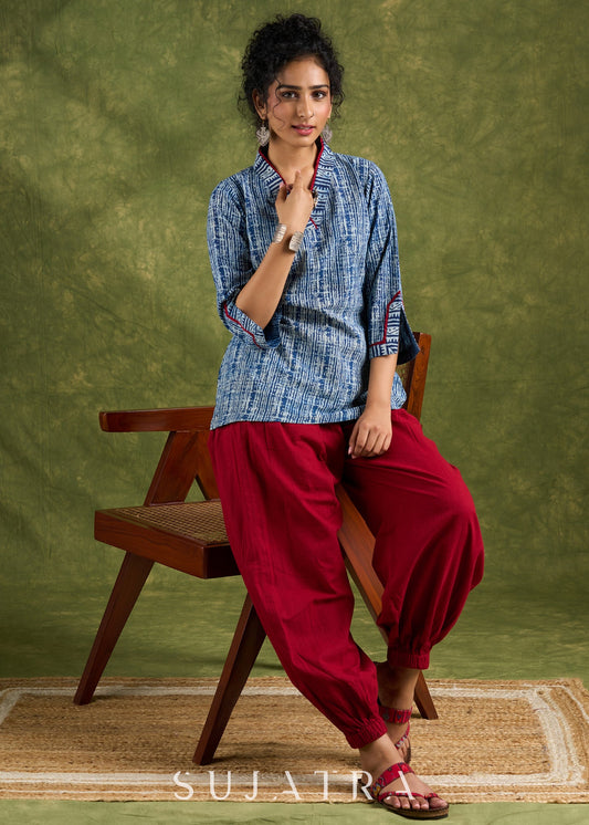 Smart Indigo Cotton Combination Top - Pant Optional