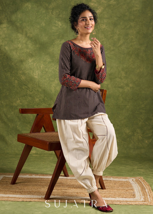 Classic Ajrakh Applique Work Top - Pant Optional