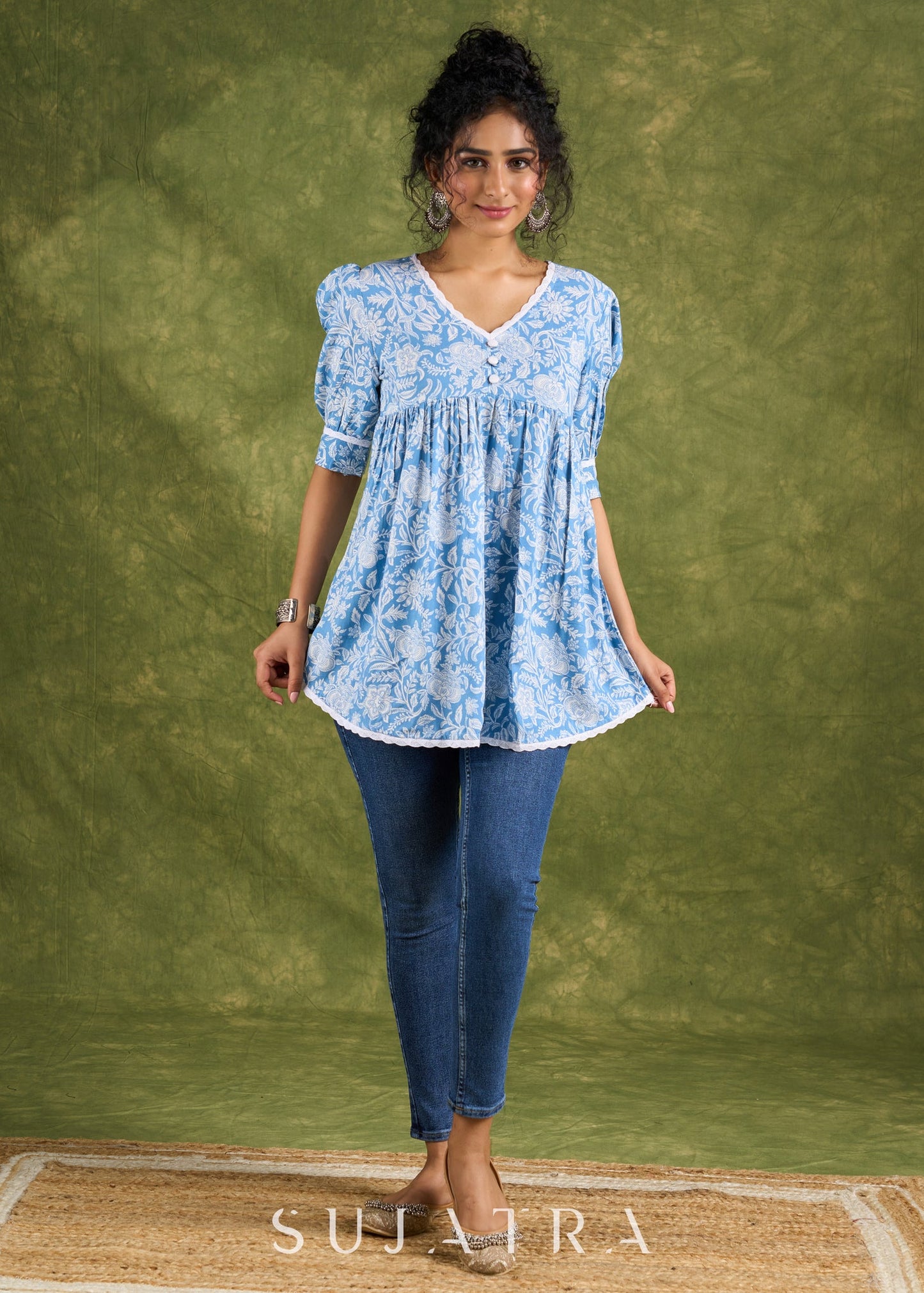 Delicate Flowy Rayon Top With Nice Puff Sleeves