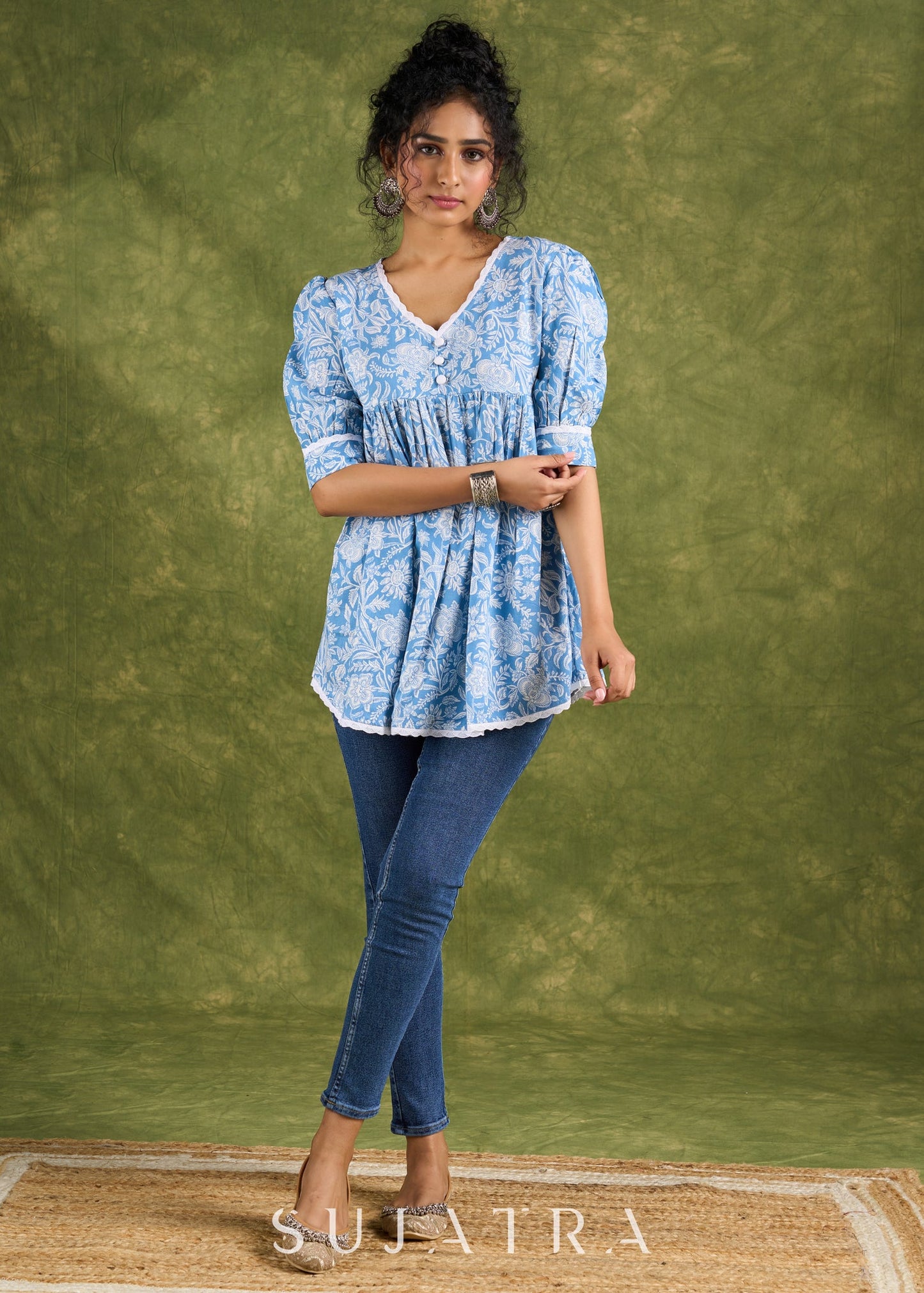 Delicate Flowy Rayon Top With Nice Puff Sleeves