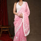 Gorgeous Blush Pink Chanderi Saree with Beautiful White Embroidery