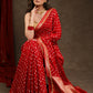 Radiant Red Bandhej Saree with Delicate Gold And Banarasi Detailing