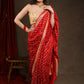 Radiant Red Bandhej Saree with Delicate Gold And Banarasi Detailing