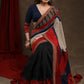 Designer Red & Black Cotton Silk Saree with Ajrakh Combination