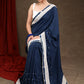 Elegant Ocean Blue Rayon Saree Highlighted with Moti Work & Beautiful Lace Detailing