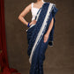 Elegant Ocean Blue Rayon Saree Highlighted with Moti Work & Beautiful Lace Detailing