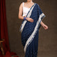 Elegant Ocean Blue Rayon Saree Highlighted with Moti Work & Beautiful Lace Detailing