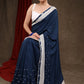 Elegant Ocean Blue Rayon Saree Highlighted with Moti Work & Beautiful Lace Detailing