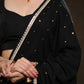 Classy Black Rayon Saree Adorned with Delicate Gold Hand Embroidery & Lace