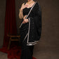 Classy Black Rayon Saree Adorned with Delicate Gold Hand Embroidery & Lace