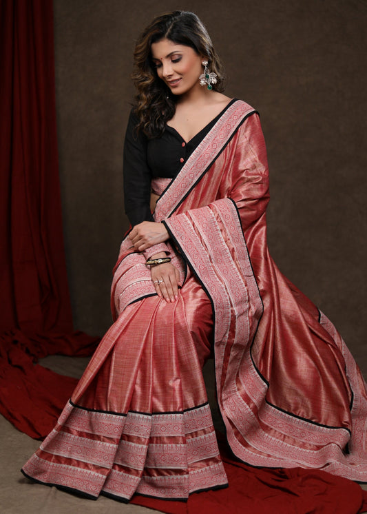 Elegant Peach Pink Cotton Silk Saree with Beautiful Border