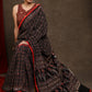 Beautiful Black Ajrakh Block Print Cotton Saree with Intricate Mirrorwork