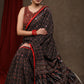 Beautiful Black Ajrakh Block Print Cotton Saree with Intricate Mirrorwork