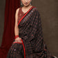 Beautiful Black Ajrakh Block Print Cotton Saree with Intricate Mirrorwork