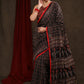 Beautiful Black Ajrakh Block Print Cotton Saree with Intricate Mirrorwork