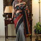 Smart grey Cotton saree with beautiful Madhubani Pallu and black border