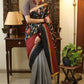 Smart grey Cotton saree with beautiful Madhubani Pallu and black border