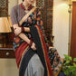 Smart grey Cotton saree with beautiful Madhubani Pallu and black border