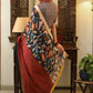 Smart grey Cotton saree with beautiful Madhubani Pallu and black border